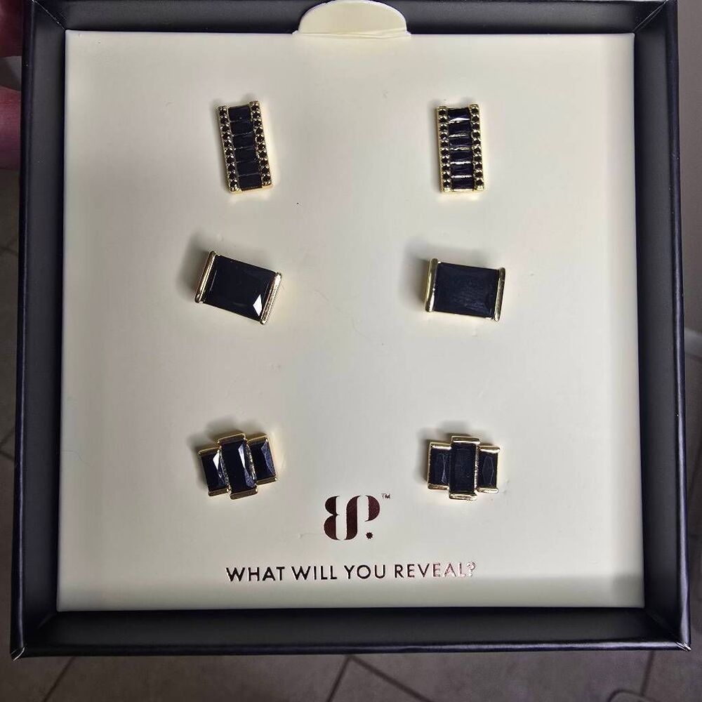 Bomb Party A Bar Above Earring Set Gold Plated Black Onyx CZ Studs
